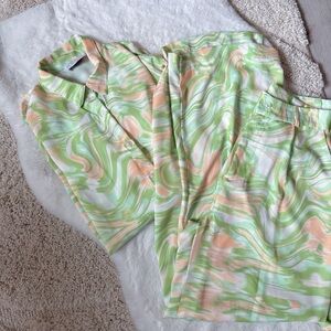 Resa Green Orange Swirl Blouse and Trousers Set in Limestone XS/S - M